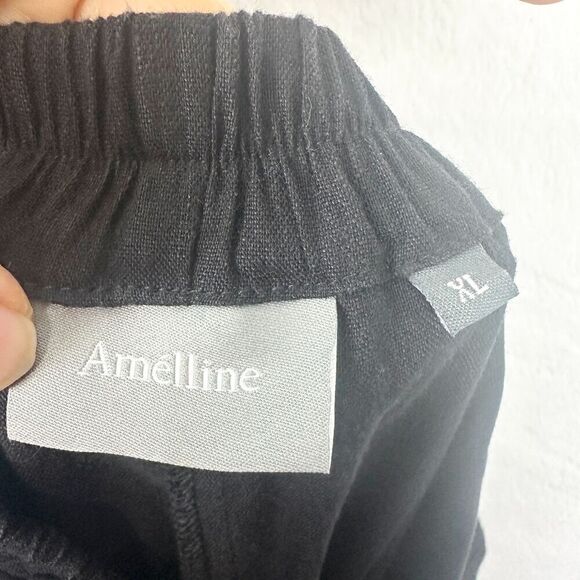 Amelline Linen Blend Pull On Pants Size XL Cropped Black Minimalist Lagenlook - Picture 4 of 5